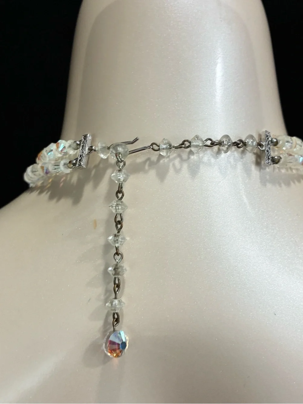 Crystal Aurora Borealis Multi-Strand Statement Necklace - Clear Iridescent EUC